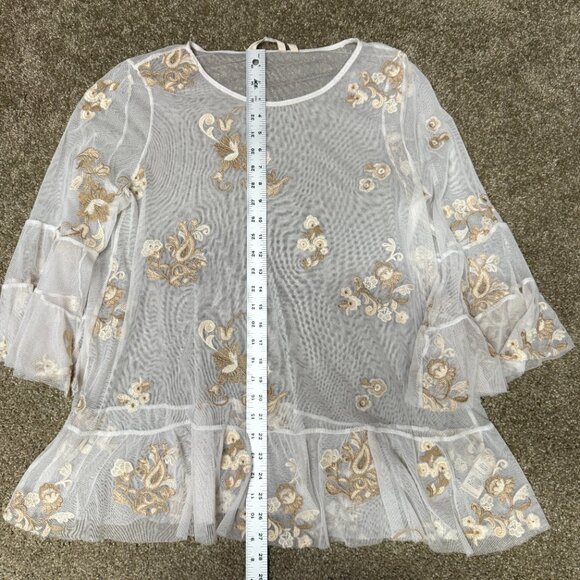 Soft Surroundings Embroidered Mesh Tunic Top Womens XL White Floral Bell Sleeve - Picture 9 of 15